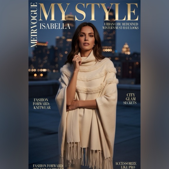 NWOT Patrizia Luca Milano Cream Poncho with Fringe Accents Size Small - Picture 3 of 11